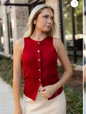 Unlisted Red Sleeveless Button-Front Knit Tank